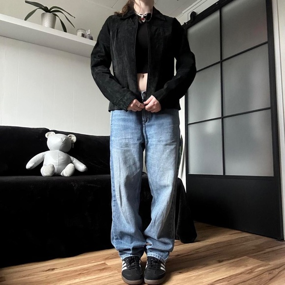 2000s Atmosphere Black Suede Leather Biker Jacket - Picture 8 of 8